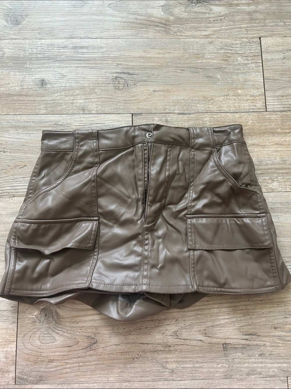 Zara Brown Faux Leather Mini Skirt with Cargo Pockets